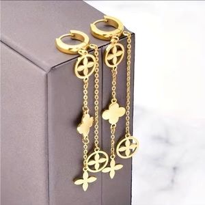 FOUR LEAF DESIGN 14K OVER STAINLESS STATEMENT EARRINGS